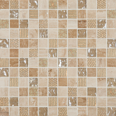 mosaique en pierre naturelle, carrelage mosaique, beige, carrelage sur filet, salle de bain, douche,